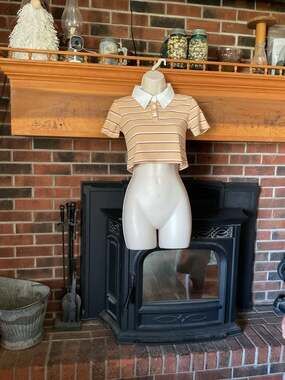 SHEIN Striped Contrast Collar Ribbed Polo Crop Top